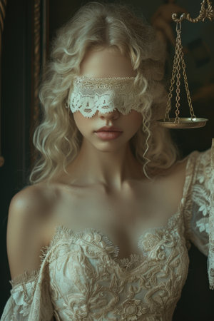 Legal elegance: a stunning portrayal of lady justice with scale Themis, embodying the essence of fairness and order, symbolizing the judicial system's beauty and ethical balance.の素材