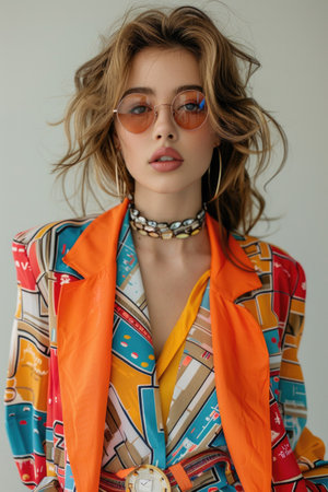 Retro chic, lifestyle 80s visual trend fashion in vibrant imagery.の素材