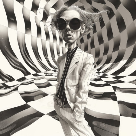 Groovy vibes, charm of black and white cartoon art, timeless style with a touch of whimsy, perfect uncoloring.の素材