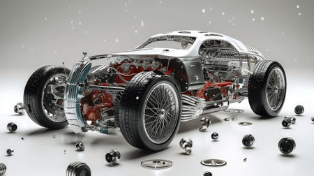 Fantasy Meticulous auto engine disassembly: a comprehensive visual journey, intricate components, gears, pistons, technology involved in disassembly of automotive engine meticulous inspection repairの素材