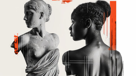 Venera statue collage: modern art featuring contemporary interpretations of Venera statues, a fusion of sculpture and collage techniques, presenting innovative and expressive compositions.の素材