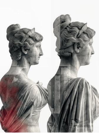 Venera statue collage: modern art featuring contemporary interpretations of Venera statues, a fusion of sculpture and collage techniques, presenting innovative and expressive compositions.の素材