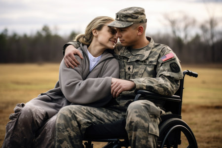 Enduring love: tender moments and unwavering devotion in the embrace of a soldier's heart.の素材