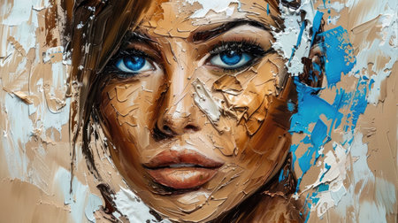 Sculpted beauty, celebrating the radiance of impasto female portraits. embracing the bold and textured depiction of feminine elegance and grace.の素材