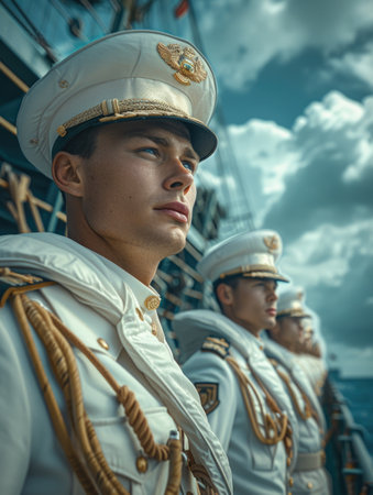 Emerging maritime leaders: inspiring naval cadet embark on their journey of training, discipline, and leadership in service of the sea.の素材