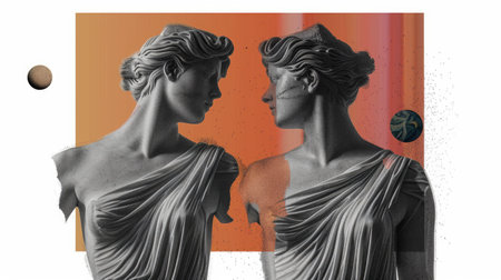 Venera statue collage: modern art featuring contemporary interpretations of Venera statues, a fusion of sculpture and collage techniques, presenting innovative and expressive compositions.の素材