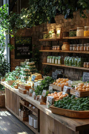 Green boutique, retail space focused on eco-friendly products, offering a curated selection designed to reduce environmental impact and inspire mindful living for a sustainable futureの素材