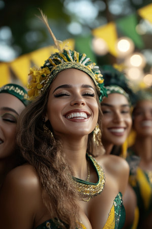 Festa junina: vibrant celebration of Brazilian culture featuring traditional food, lively music, colorful decorations, folk dances that honor rural life, winter solstice joyful community gatheringsの素材