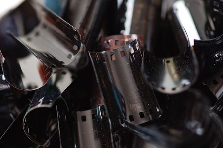 A lot of old film pieces. Narrow depth of field.の写真素材