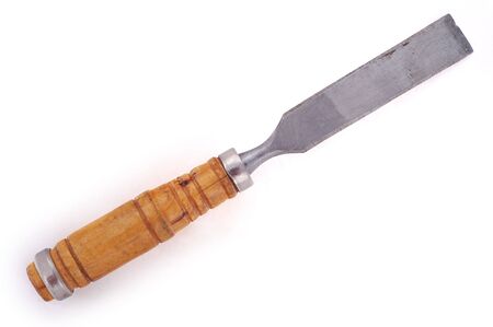 Chisel with wooden handle on the white background.の写真素材
