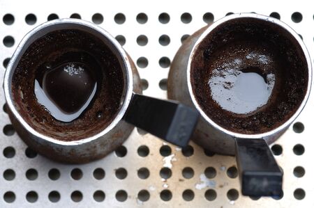 Hot turkish coffee in the jezve.の写真素材