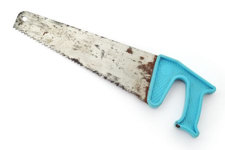 Small rusty saw with plastic handle on the white background.の写真素材