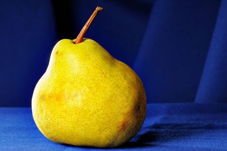 Big yellow pear on the blue draperies.の写真素材