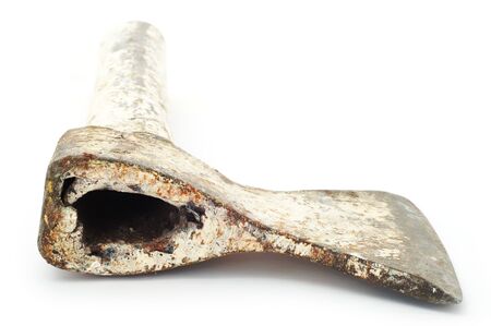 Old axe with handle maked from metal tube. Narrow depth of field.の写真素材