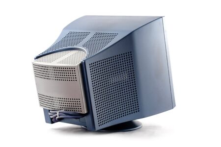 Old computer monitor on the white background.の写真素材