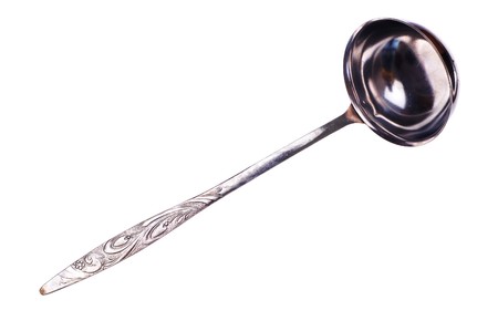 Metal ladle isolated on the white. Old and used.の写真素材