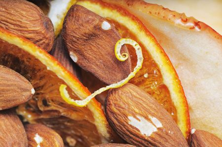 Dried fruits and nuts. Close-up. Narrow depth of field.の写真素材