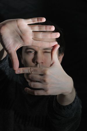 Photographer framing the picture with hands.の写真素材