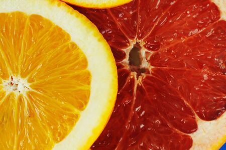 Close-up of citrus slices on the plate.