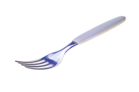 Fork isolated on the white background. Old and used.の写真素材