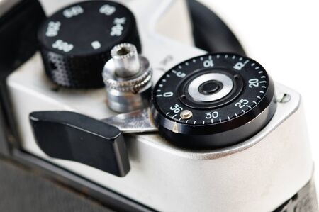 35mm film photo camera on the white background. Close-up.の写真素材