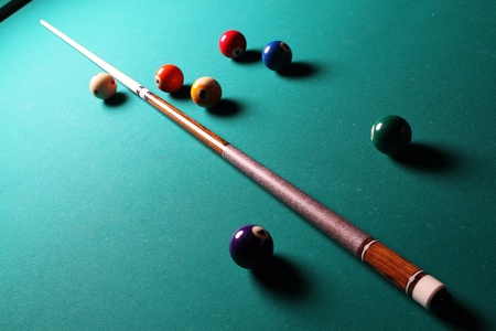 Billiard table with balls  Close-up  Narrow depth of field 