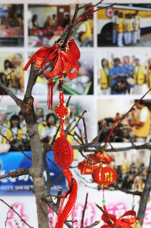 HONG KONG - JULY 18: Chinese decorations on the small tree. Hong Kong, China - July 18, 2011.のeditorial素材