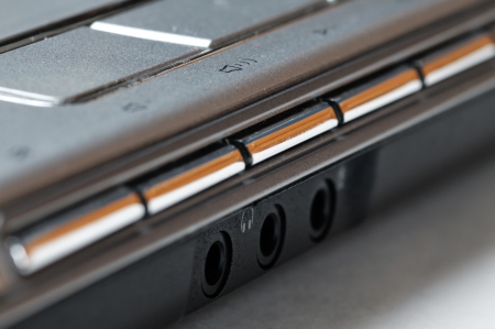 Business laptop on the white background  Silver color  Close-up の写真素材