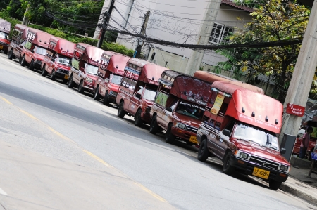 BANGKOK - SEPTEMBER 6: Taxi parking in Bangkok. Bangkok, Thailand - September 6, 2011.のeditorial素材