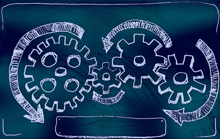 Gears. Hand drawn with felt pen on aged paper.の写真素材