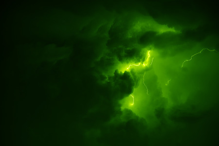 Awesome thunderbolt in dark night sky.の写真素材
