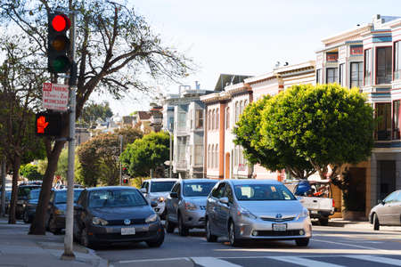 SAN FRANCISCO - MARCH 25: Beautiful street view in downtown of San Francisco. San Francisco, California - March 25, 2015.のeditorial素材