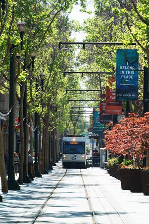 SAN JOSE - MARCH 26: Beautiful street view in downtown of San Jose. San Jose, California - March 26, 2015.のeditorial素材