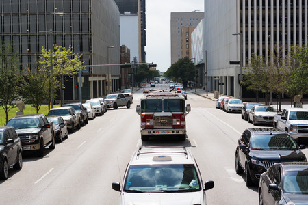 HOUSTON - APRIL 2: Beautiful street view in downtown of Houston. Houston, Texas - April 2, 2014.のeditorial素材
