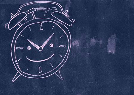 Alarm clock. Grunge style. Hand drawn. Mixed media artwork.