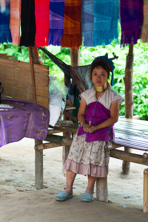 CHIANG RAI, THAILAND - AUGUST 31, 2015: Long neck Karen woman in the Karen Hilltribe. The Karen Village near Chiang Rai, Thailand.のeditorial素材