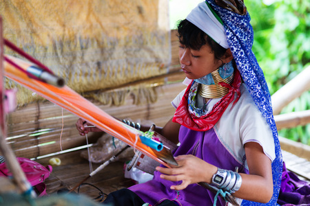 CHIANG RAI, THAILAND - AUGUST 31, 2015: Long neck Karen woman in the Karen Hilltribe. The Karen Village near Chiang Rai, Thailand.のeditorial素材