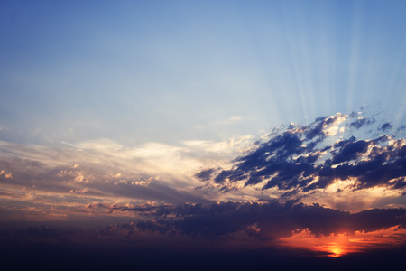 Spectacular sunset background with sun rays.の写真素材
