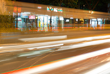 BANGKOK, THAILAND - AUGUST 29, 2015: Night traffic on the streets of Bangkok. Long exposure photography.のeditorial素材