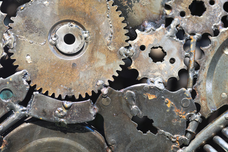 Abstract metal texture, made of used mechanical parts.