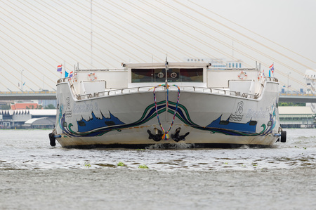 BANGKOK, THAILAND - AUGUST 29, 2016: Boat on Chao Phraya River in Bangkok. Boat tour is one from many tourist attractions in Bangkok.のeditorial素材