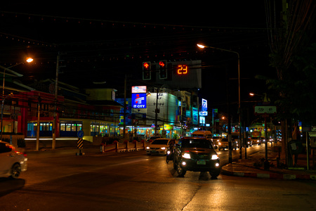 HUA HIN, THAILAND - SEPTEMBER 6, 2015: Streets of small resort town in low season.のeditorial素材