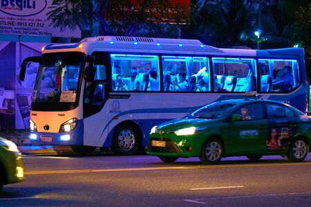 DA NANG, VIETNAM - JULY 28, 2017: Night life on the streets of Da Nang city. Tourists and locals are walking and resting in the relaxed atmosphere of this city.のeditorial素材