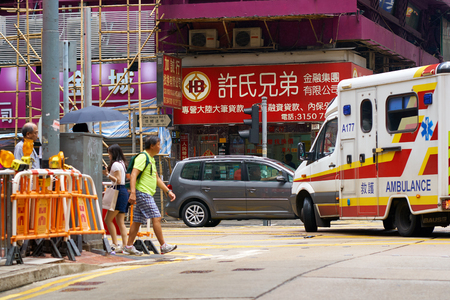 HONG KONG - SEPTEMBER 2, 2017: People walk on the streets of Hong Kong Island when it's raining.のeditorial素材