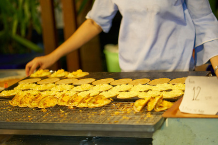BANGKOK, THAILAND - July 21, 2017: Night food market in downtown of Bangkok near Central World shopping mall.のeditorial素材