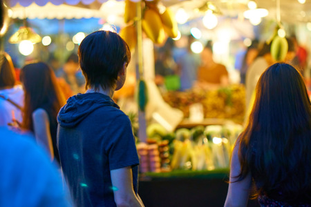 BANGKOK, THAILAND - July 16, 2017: Night food market in downtown of Bangkok near Central World shopping mall.のeditorial素材