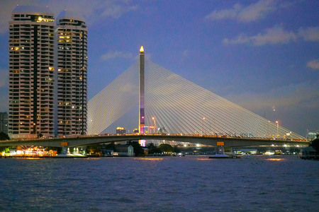 BANGKOK, THAILAND - July 18, 2017: Spectacular night view of the famous Chao Phraya River in...