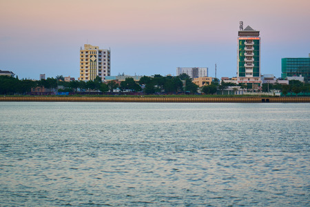 DA NANG, VIETNAM - AUGUST 8, 2017: Beautiful view of the Han River in Da Nang city at night time.のeditorial素材