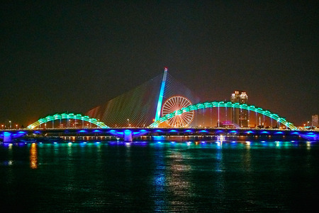 DA NANG, VIETNAM - AUGUST 8, 2017: Beautiful view of the Han River in Da Nang city at night time.のeditorial素材