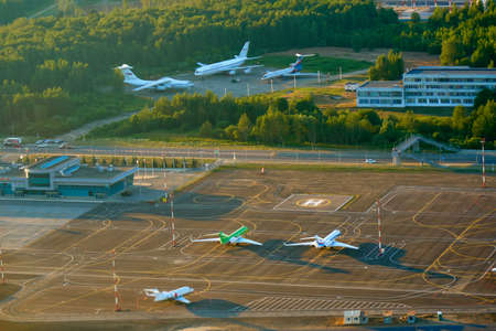 MOSCOW, RUSSIA - JUNE 28, 2018: Parked aircrafts at the Sheremetyevo International Airport.のeditorial素材